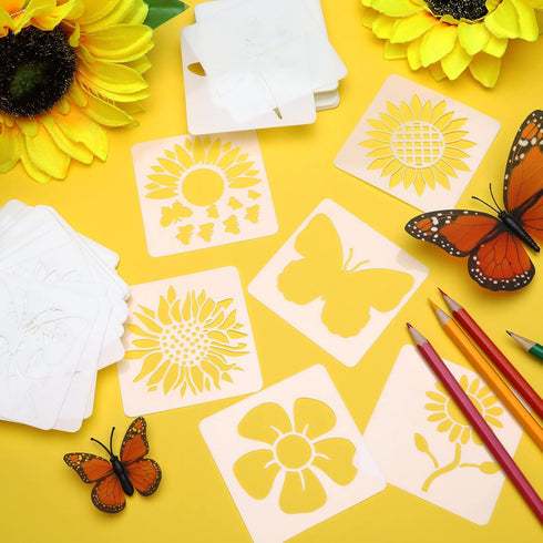 100 Pieces Butterfly Sunflower Stencil Template for Painting Reusable Drawing Stencils Spring Summer Template, Stencils for Painting on Wood Craft...