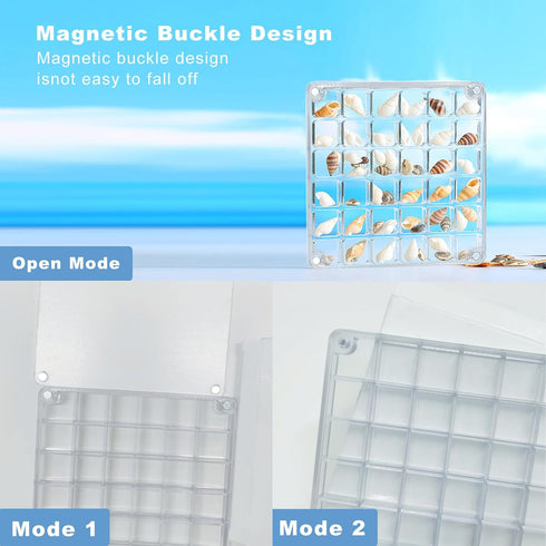 Acrylic Magnetic Seashell Display Box 36 Grids Seashell Storage Box Display Case Decorative Seashell Starfish Trinket, Small Craft Organizers Cont...