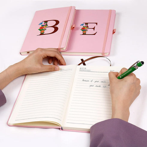 Pink Notebook for Women, 5.7"X8.3" A5 Journal Notebook with Letter B, Dual-Sided Writing Notebook with Dividers, Cute Leather Journal for Work, Bu...