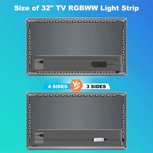 Bluetooth RGBWW LED Lights for 32 Inch TV with App Control, RGB+Tunable White 3000K-6500K TV LED Backlight with RF Remote, Music Sync Indoor USB L...