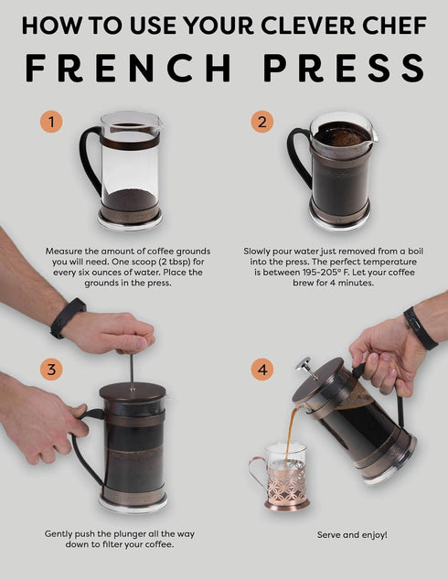 Clever Chef French Press Coffee Maker, Maximum Flavor Coffee Brewer with Superior Filtration, 2 Cup Capacity, Black...