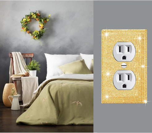 Gaocai 3 Pcs Silver Shiny Golden Rhinestones Light Switch Cover Plate Outlet Covers Durable Silver Rhinestone Wall Plate Cover Decorative Switch P...