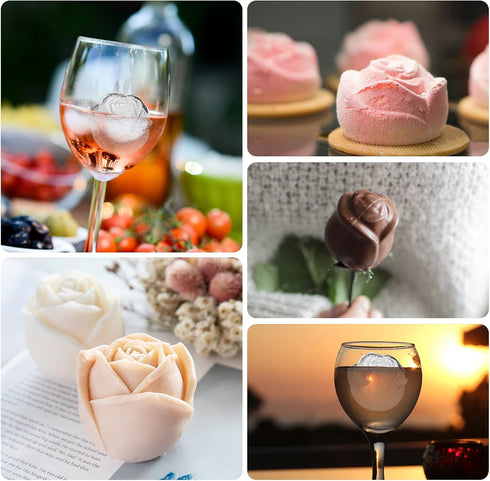 Ice Cube Tray, Mikiwon 2 inch Rose Ice Cube Trays With Covers, 6 Cavity Silicone Rose Ice Ball Maker, Easy Release Large Ice Cube Form for Chilled...
