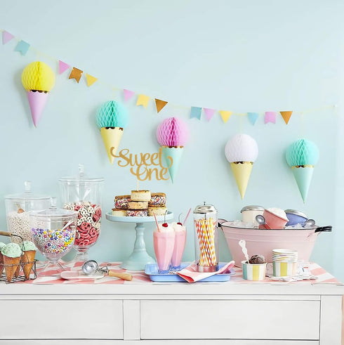 1st Birthday Gold Cake Topper - Glitter Sweet One Cake Topper for Photo Booth Props, Single-Sided First Anniversary Party Shower Cake Smash Decora...