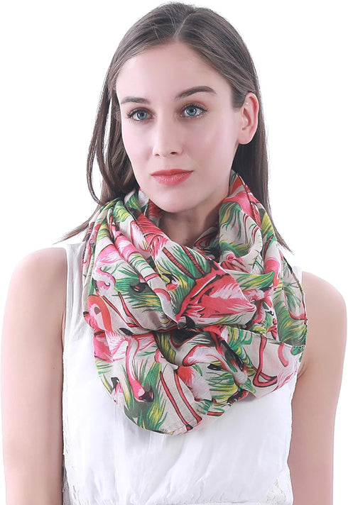 Lina & Lily Vintage 1950s Flamingo Print Women's Infinity Scarf Lightweight...