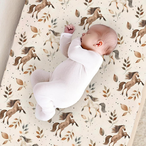 Farm Animals Horses Leaves Changing Pad Cover, Cute Horses Prints Baby Nursery Diaper Changing Table Pad Cover, Unisex Horses Animals Pattern Diap...