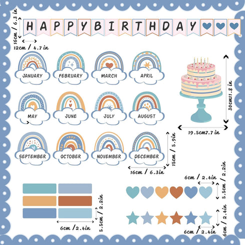 65 Pieces Rainbow Birthday Bulletin Board Set Happy Birthday Bulletin Board Decor Classroom Birthday Chart Cutouts Decorations Rainbow Happy Birth...