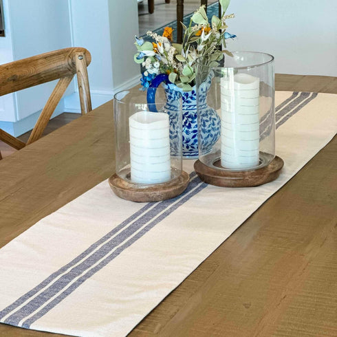 Piper Classics Market Place Blue Grain Sack Stripe 36" Table Runner...