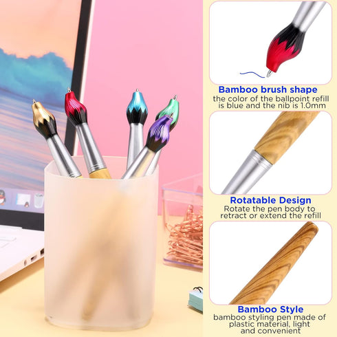 20 Pieces Paintbrush Pen Bamboo Brush Shape Ballpoint Pen Novelty Retractable Paintbrush Ink Pens for Art Activities School Stationery House Warmi...
