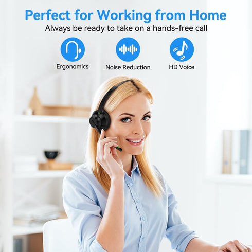 AUSDOM Trucker Bluetooth Headset with Microphone: A2301 Wireless 5.2 On-Ear Headset with AI Noise Cancelling Mic & Mute Button, 50H Playtime for W...