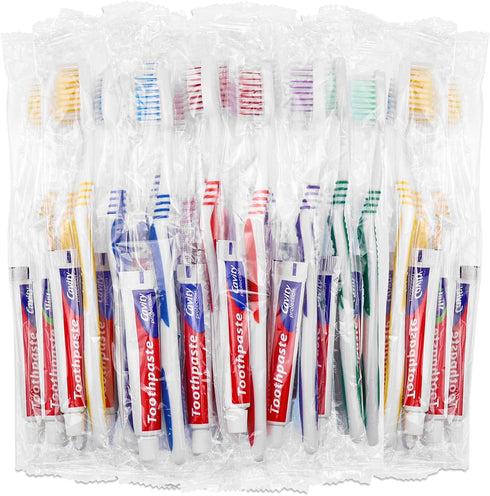 10 Set Disposable Toothbrushes with Toothpaste and Soap Individually Wrapped, 10 pcs Toothbrushes, 5 Colors with 10pcs Bar Soap(0.5 oz)...