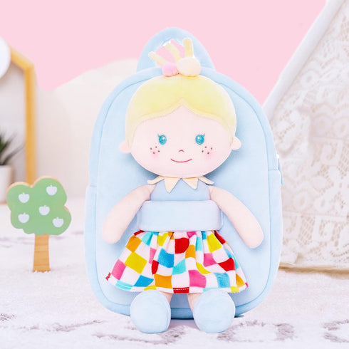 Toddler Kids Backpack with Soft Baby Dolls in Plaid Dress 9.5"...