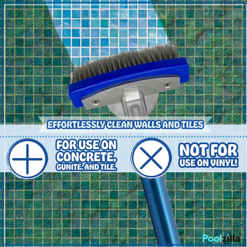 Poolzilla Small Hard Bristle Brush for Gunite and Concrete Pools, Not for Vinyl Use, Clean Walls and Tiles...