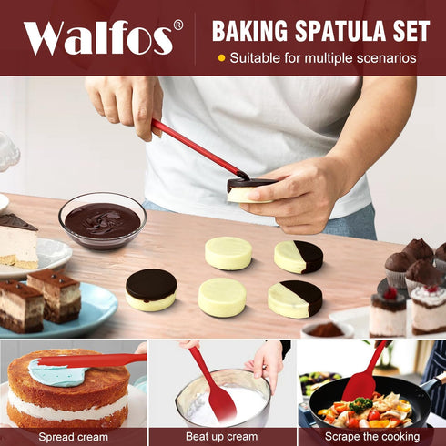Walfos Silicone Spatula Set of 5-600°F Heat Resistant Kitchen Scraper Spatulas, Strong Steel Core and One-Pieces Seamless Design, Great for Cookin...
