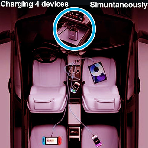 Retractable USB C Car Charger 4-in-1, 120W with 2.6ft Type C Cable, QC 3.0 & PD 3.0 Super Fast Charging for iPhone 12/13/14/15, Samsung Galaxy, iP...