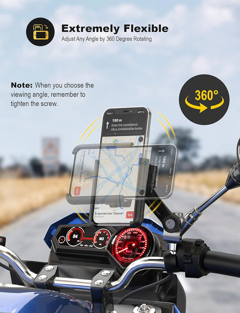 Motorcycle Phone Mount, 1S Quick Release Anti Shake Motorbike Phone Holder for 3.5-7.0 Inch Smartphone for Motorcycle Mirror Phone Mount with 360°...