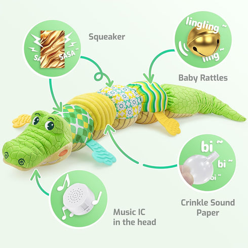Baby Toys Musical Crocodile, Stuffed Animal Activity Soft Toys with Teether,Multi-Sensory Crinkle, Rattle and Textures, for Tummy Time baby toys 0...