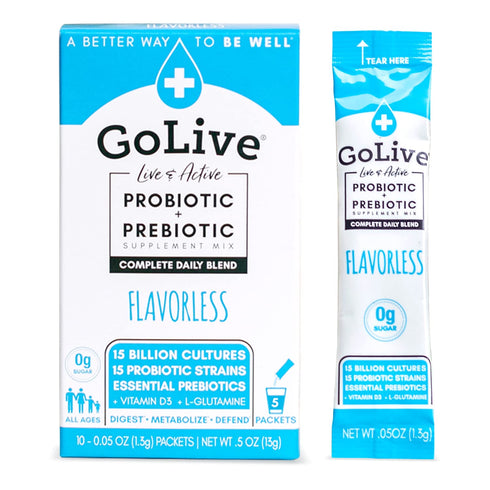 GoLive Probiotics & Prebiotics FLAVORLESS/SUGARLESS Synbiotic Powder, Probiotics + Prebiotics for Women, Men & Kids +15 Billion CFUs, 15 Clinical ...