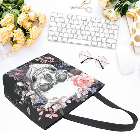 Naanle Day of The Dead Canvas Tote Bag - Large Women's Casual Shoulder Handbag, Floral Skull Reusable Multipurpose Heavy Duty Shopping Grocery Cot...
