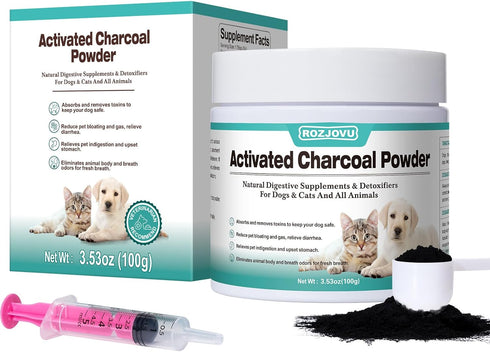 Activated Charcoal for Dogs, Cats, and All Pets, Charcoal for Dogs Poisoning, Digestive Health, Gas & Liver Support, Non-GMO, Gluten Free,3.53oz(P...