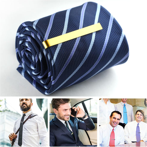 Roctee Skinny Tie bars for Men 1.97 Inch, 3 Pack Stainless Steel Tie Clips Tacks Pins with Matte Gold Silver Black 3 Tone Suitable for Small Ties ...