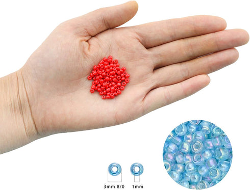 Ybxjges 12000 pcs 3mm Glass Seed Beads 8/0 Small Craft Beads with Jump Rings Lobster Clasp Crimp Beads 2 Roll Elastic String for DIY Bracelets Nec...