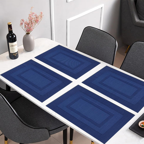 PIGCHCY Placemats,Washable Vinyl Woven Table Mats,Elegant Durable Placemats for Dining Table Set of 4 (18 x 12 inches, Navy Blue)...