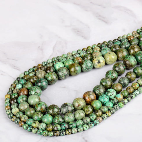 10mm 100pcs Natural Stone Beads African Turquoise Round Genuine Stone Beading Loose Gemstone Hole Size 1mm DIY Charm Smooth Beads for Bracelet Nec...