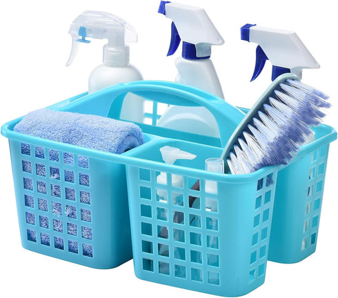 ALINK Plastic Shower Caddy Basket with Compartments, Portable Divided Cleaning Supply Storage Organizer with Handle for College Dorm Bathroom -Blu...