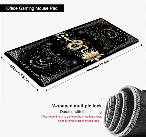 Black & Gold Large Mouse Pad, Boho Snake Witch Desk Mat for Desktop, Women Gaming Full Desk Mousepad, Moon Phases Computer Laptop Protector Writin...