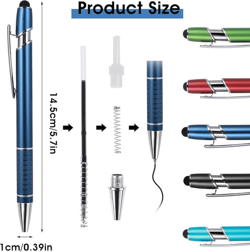 5 Pieces Ballpoint Pen with Stylus Tip, 2 in 1 Stylus Pens Stylish Pen, 0.5 mm Black Ink Retractable Ballpoint Pen, Metal Stylus Pen for Touch Scr...