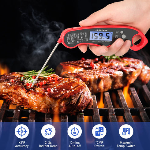 Lonicera Digital Meat Thermometer for Food Cooking. Waterproof & Instant Read for Kitchen Baking, BBQ. with Foldable Probe, Backlight & Calibratio...