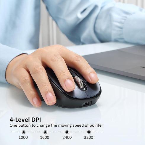 Wireless Bluetooth Mouse with 4 Way Scrolling, Rechargeable, 4 Level 3200 DPI, Quiet Click, 3 Devices Mice for Windows,Linux,Mac OS,iOS,Android (B...