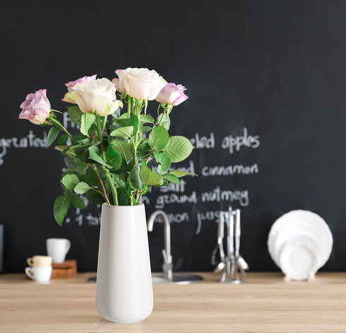 D'vine Dev 8 Inch Ceramic Flower Vase Matte Finishing, Minimalist Design for Home Décor, Bedroom, Living Room, Centerpieces, Office, White, VS-XH-...