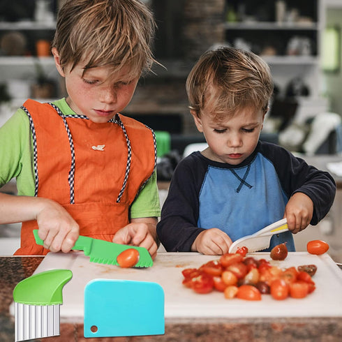 KOLODOGO 10 Pieces Wooden Kids Kitchen Knife Set, Include Wood Kids Knife Plastic Potato Slicers Cooking Knives Children's Safe Knifes Cake Scrape...