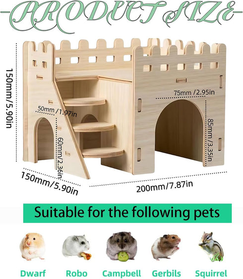 Tiny Hamster Wood House, Fun Playpen Sleeping House with Steps - Wooden Hamster House, Mouse Mice Cages' Habitat Decor for Dwarf Gerbil Mouse Mice...