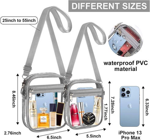 Clear Crossbody Purse Bag, Clear Bag Stadium Approved with Front Pocket for Concerts Sports Festivals...