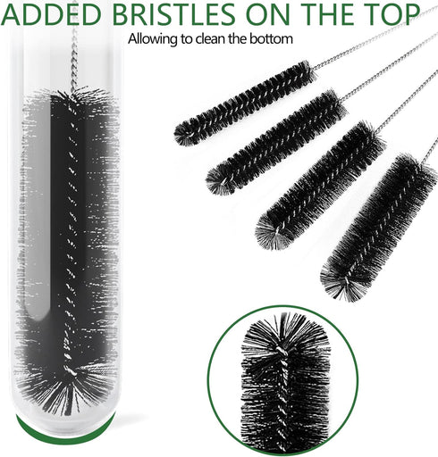 CiaraQ Bottle Cleaning Brushes, 8 Inch Nylon Tube Brush Set, Cleaner for Narrow Neck Bottles Cups with Hook, Set of 13pcs. Black...