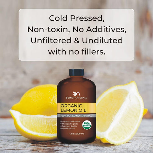 Organic Lemon Essential Oil - Huge 4 FL OZ - 100% Pure & Natural – Premium Natural Oil with Glass Dropper (Lemon Oil)...