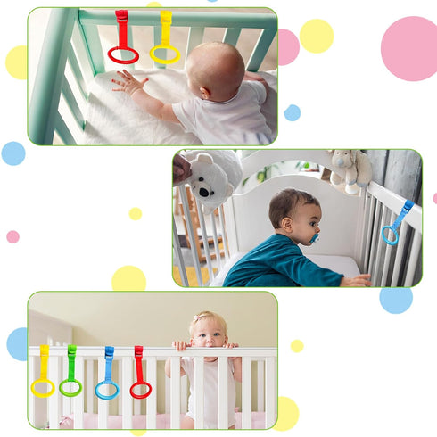 4pcs Plastic Baby Crib Pull Rings Kids Walking Exercises Assistant Stand Up Rings playpen Pull Ring Baby Cot Hanging Rings for Infant Baby Toddler...