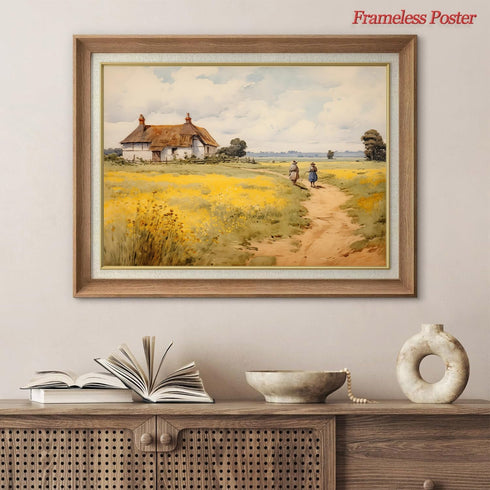 JCSMHVLA Natural Rustic Wall Art Spring Landscape Prints Country Wildflower Landscape Painting Spring Flower Farmhouse Landscape Canvas Wall Art C...