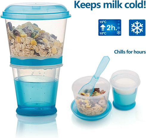 INOGIH Cereal On the Go Cups Breakfast-Portable Drink-Cup Cereal To-Go Container-Cup with Spoon (Blue)...