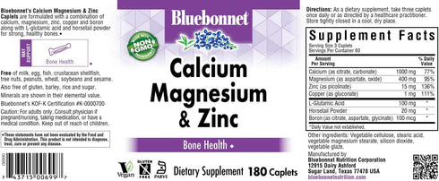 BlueBonnet Calcium Magnesium Zinc Caplets, 180 Count...