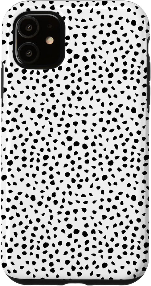 iPhone 11 Popular Dalmatian Pattern, White w Brush Stroke Black Spots Case...