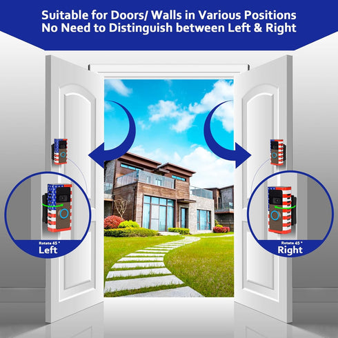 Anti-Theft Doorbell Door Mount,No-Drill Mounting Bracket with Adjustable Angle(45-135 Degrees) for Video Doorbell Cover Holder Not Block Doorbell ...