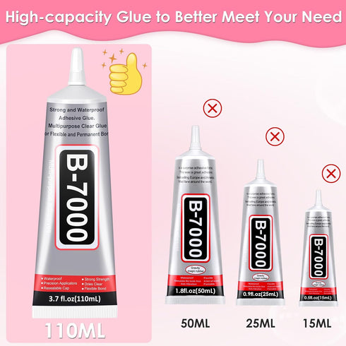 B-7000 Rhinestones Craft Glue, 110ML Clear Adhesive B7000 Glue Multipurpose Gem Glue with Precision Tips for DIY Art Fabric Cell Phones Metal Jewe...