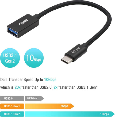 USB-C Male to USB3.1 Gen2 Female Adapter Cable, Type-C OTG Cable, Speed Up to 10Gbps (Black)...