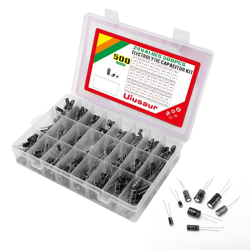0.1uF?1000uF Capacitors 24 Value 500pcs Individual Box Lid Electrolytic Capacitor Assortment Kit for Industrial Electrical and Arduino?TV, LCD Mon...