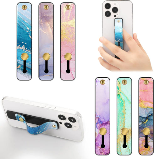 6 Pieces Phone Strap Grip Holder Finger Cell Phone Grip Telescopic Stand Universal Kickstand for Most Smartphones (Bright Marble)...