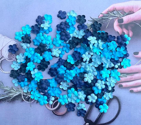 200 Pcs Handmade Mulberry Paper Stephania Venosa Flowers Petals 15x15 mm Scrapbooking Wedding DIY Craft Supplies Card Artificial Flowers (Blue Ton...